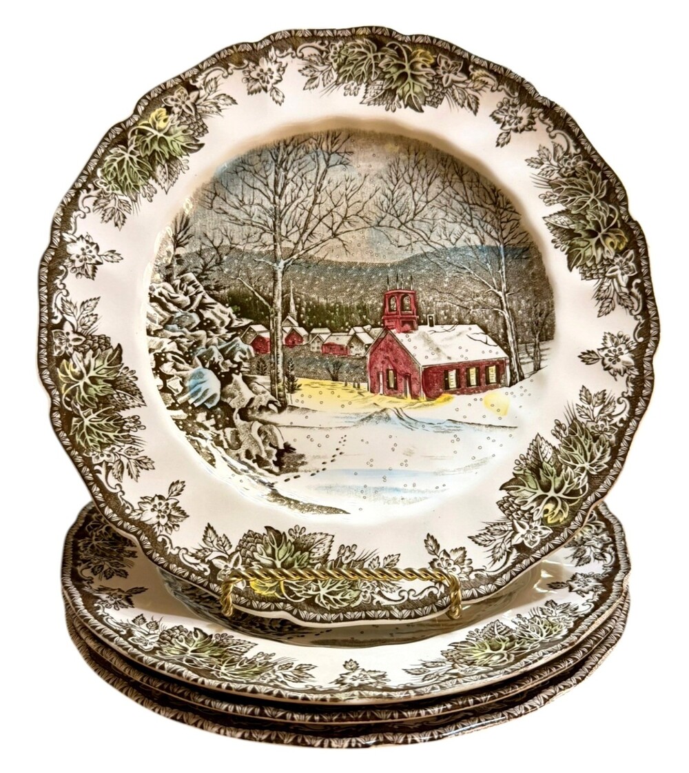 Johnson Bros England Friendly Village School House Dinner Plates 9.75" Set of 4